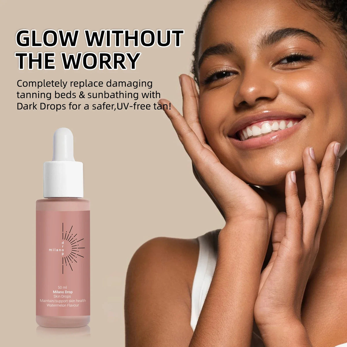 Drinkable tanning drops with watermelon flavor