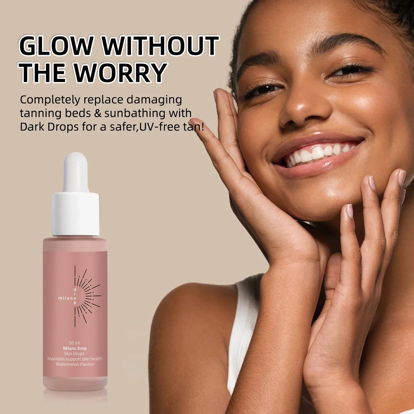 Drinkable tanning drops with watermelon flavor